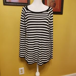 Michael Michael Kors Black white stripe long sleeve crewneck sweater Siz…